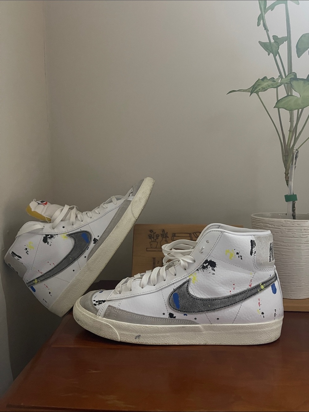 Nike Men’s White High-Top Sneakers with Paint-Splatter Detail